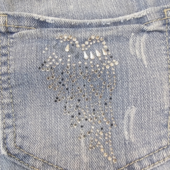 l.e.i. Ashley Flag Patch Denim Shorts Juniors 9 Low Rise USA Stars Stripes - Picture 8 of 8